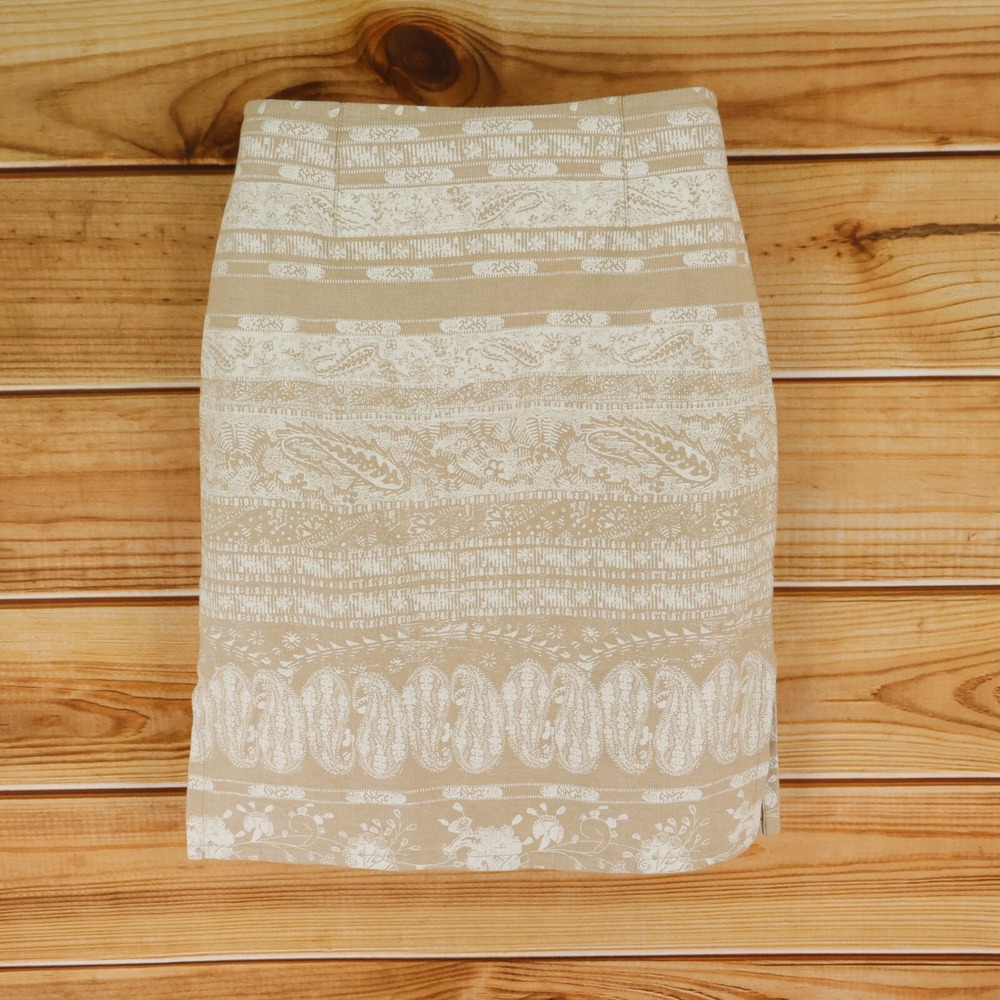 Liz Claiborne Lizwear Straight‎ Skirt Womens 8P Beige White Paisley Cotton Blend